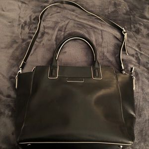 Vera Bradley Large Black Leather Satchel Handbag